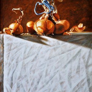 Cipolle con nastro azzurro - olio su tela - cm 40 x 60
